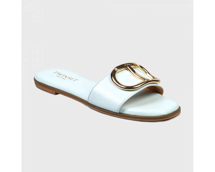 TWINSET SANDALI SLIDE IN PELLE CON OVAL T DONNA 231TCP128